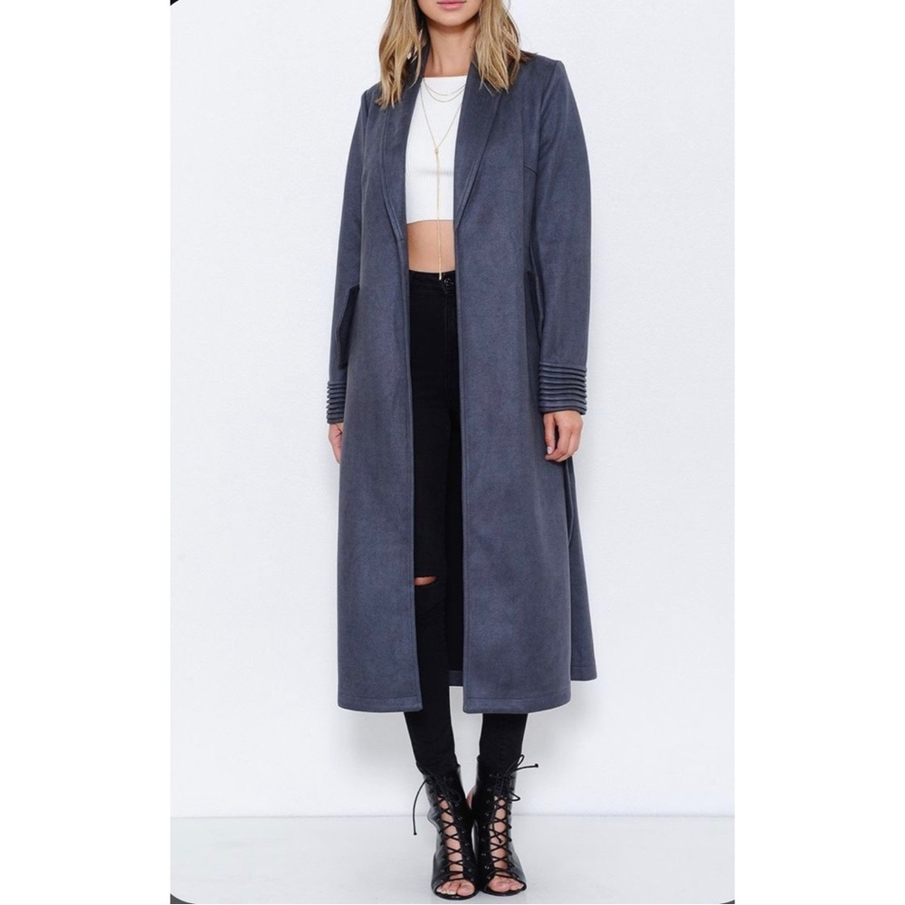 L’Atiste Grey Faux Suede Open Wrap long Coat